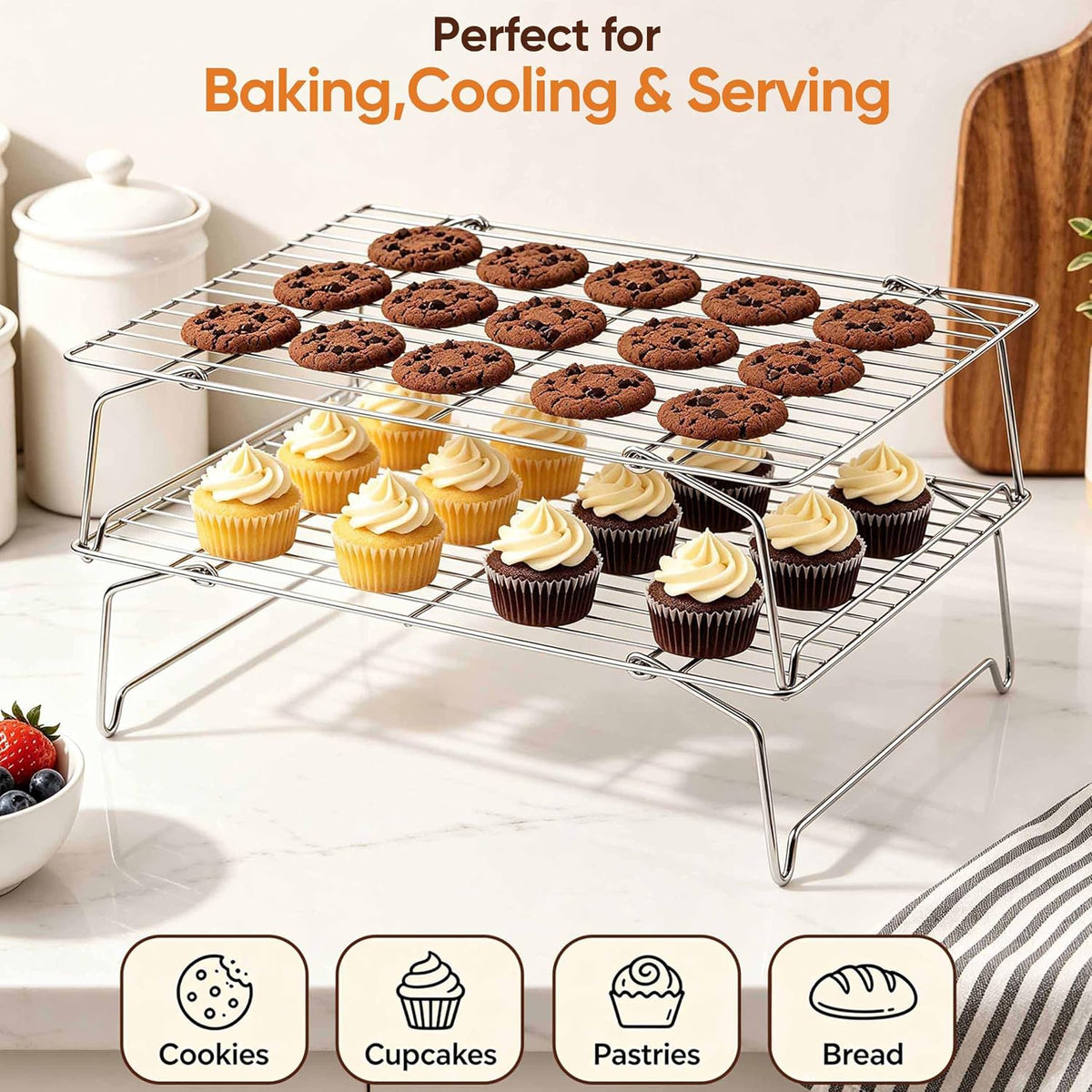 Homikit 2 Tiers Stainless Steel Cooling Rack Set, 10"x15" Baking Racks