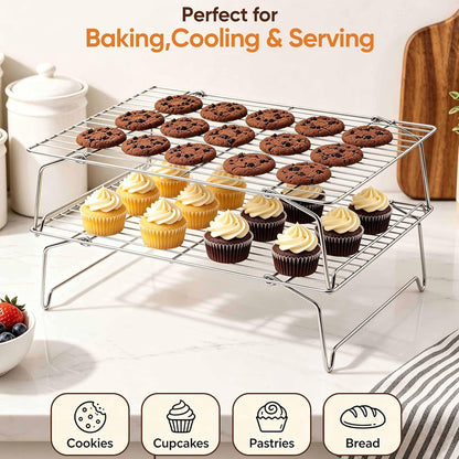 Homikit 2 Tiers Stainless Steel Cooling Rack Set, 10"x15" Baking Racks