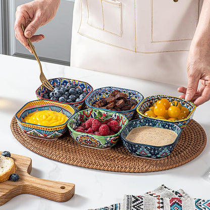 HENXFEN LEAD Boho Ceramic Dipping & Snack Bowls Set of 6, 8 oz Square Bowls