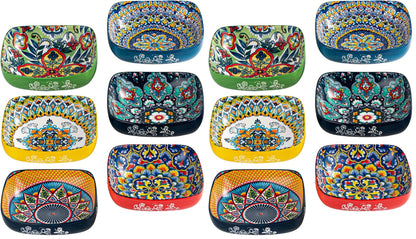 HENXFEN LEAD Boho Ceramic Dipping & Snack Bowls Set of 6, 8 oz Square Bowls