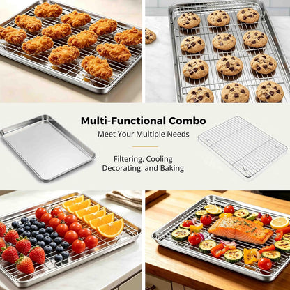 Onader 2 Pack 16x12 Inch Stainless Steel Baking Sheet and Wire Cooling Rack