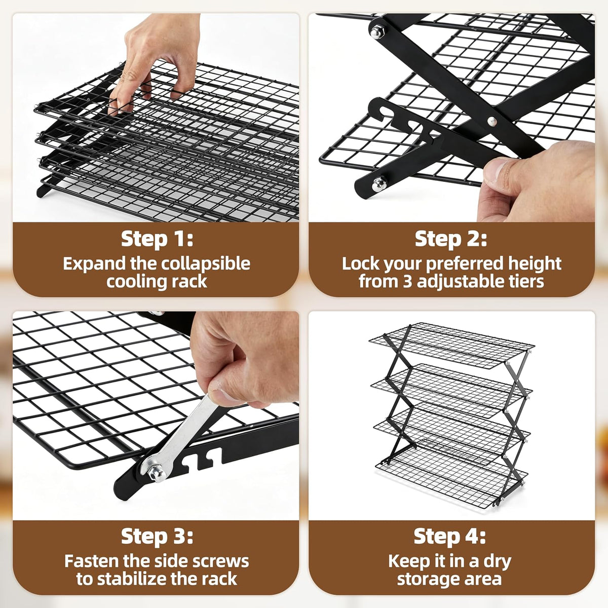 LIANYU 4-Tier Cooling Rack for Baking & Cooking, Collapsible & Space-Saving