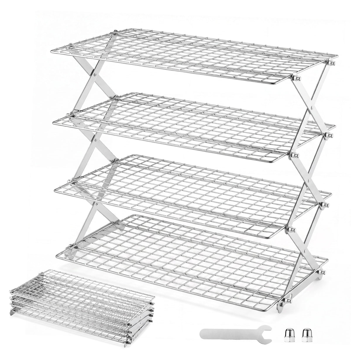 LIANYU 4-Tier Cooling Rack for Baking & Cooking, Collapsible & Space-Saving
