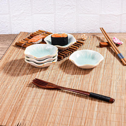 Ceramic Sauce Dish Set of 5, 3.97" Mint Green Flower‑Shaped Dipping Bowls