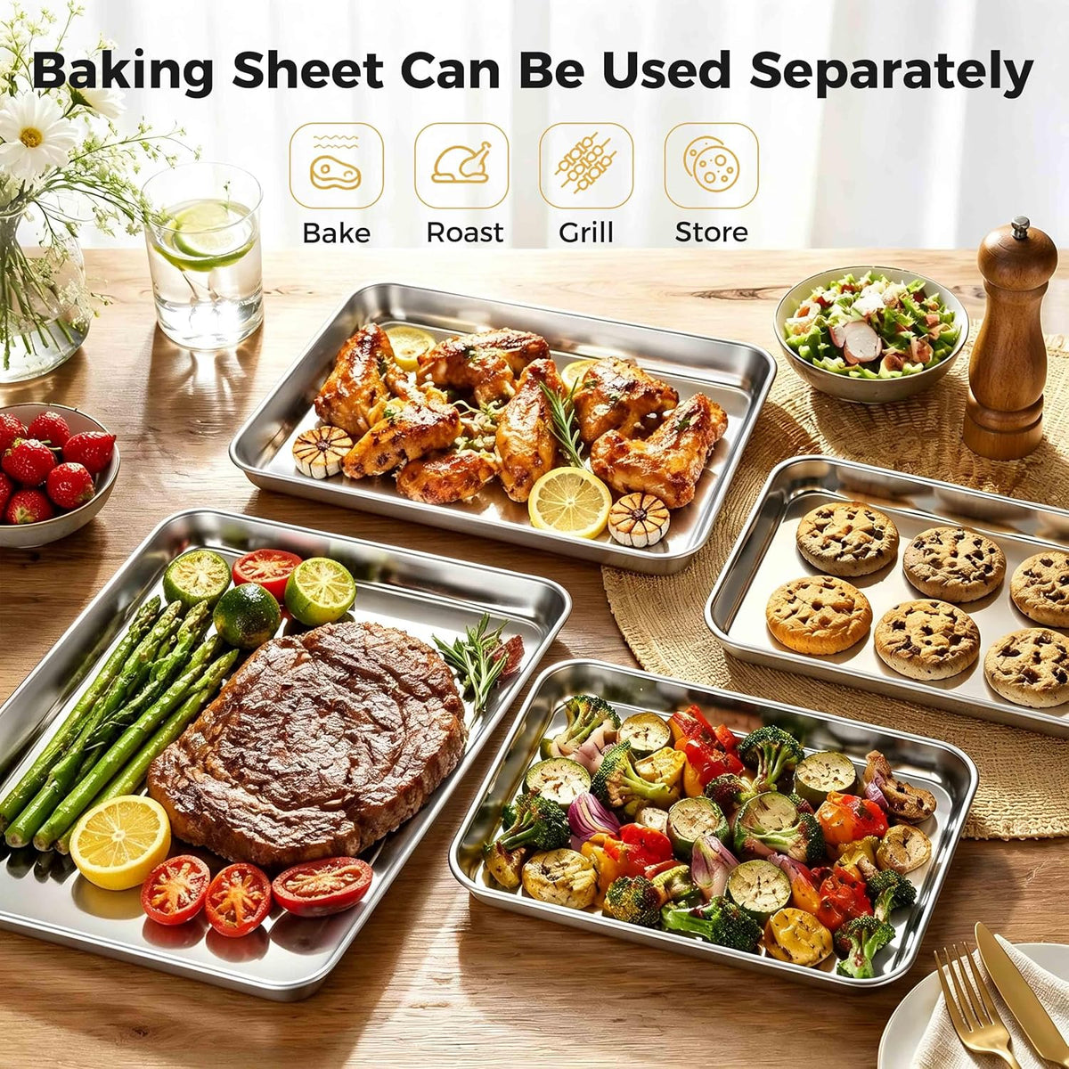 Onader 18x13 Inch Large Half Baking Sheet Pan with Wire Cooling Rack Set
