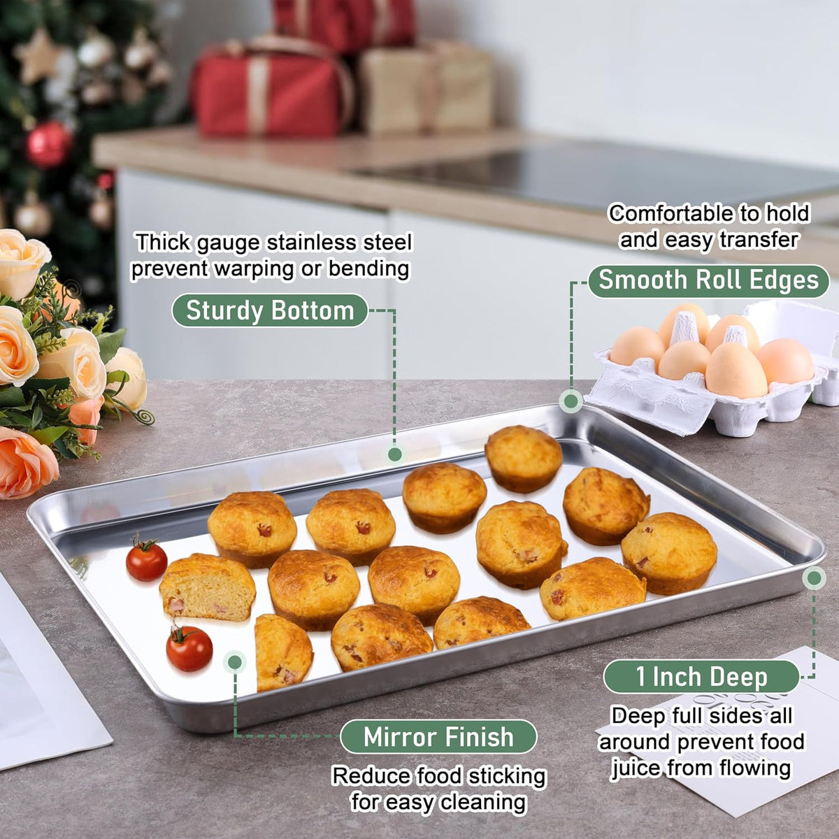 Homikit Baking Sheet with Wire Rack Set (1 Pan+1 Cooling Rack), 16" x 12"