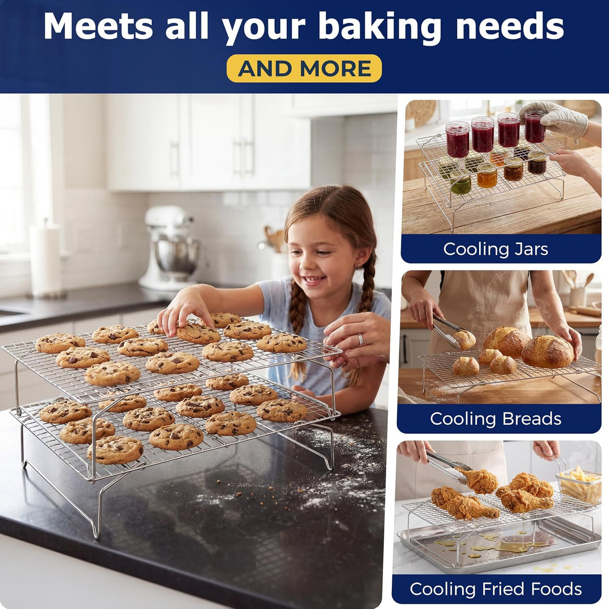 E-far Cooling Rack 15”x10”, 3-Tier Collapsible for Cooking and Baking