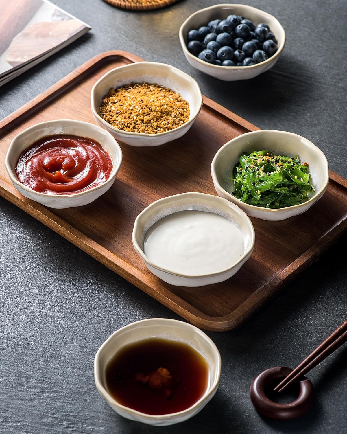 Dipping Bowls Set of 6, 3 oz Ceramic Soy Sauce & Condiment Dishes