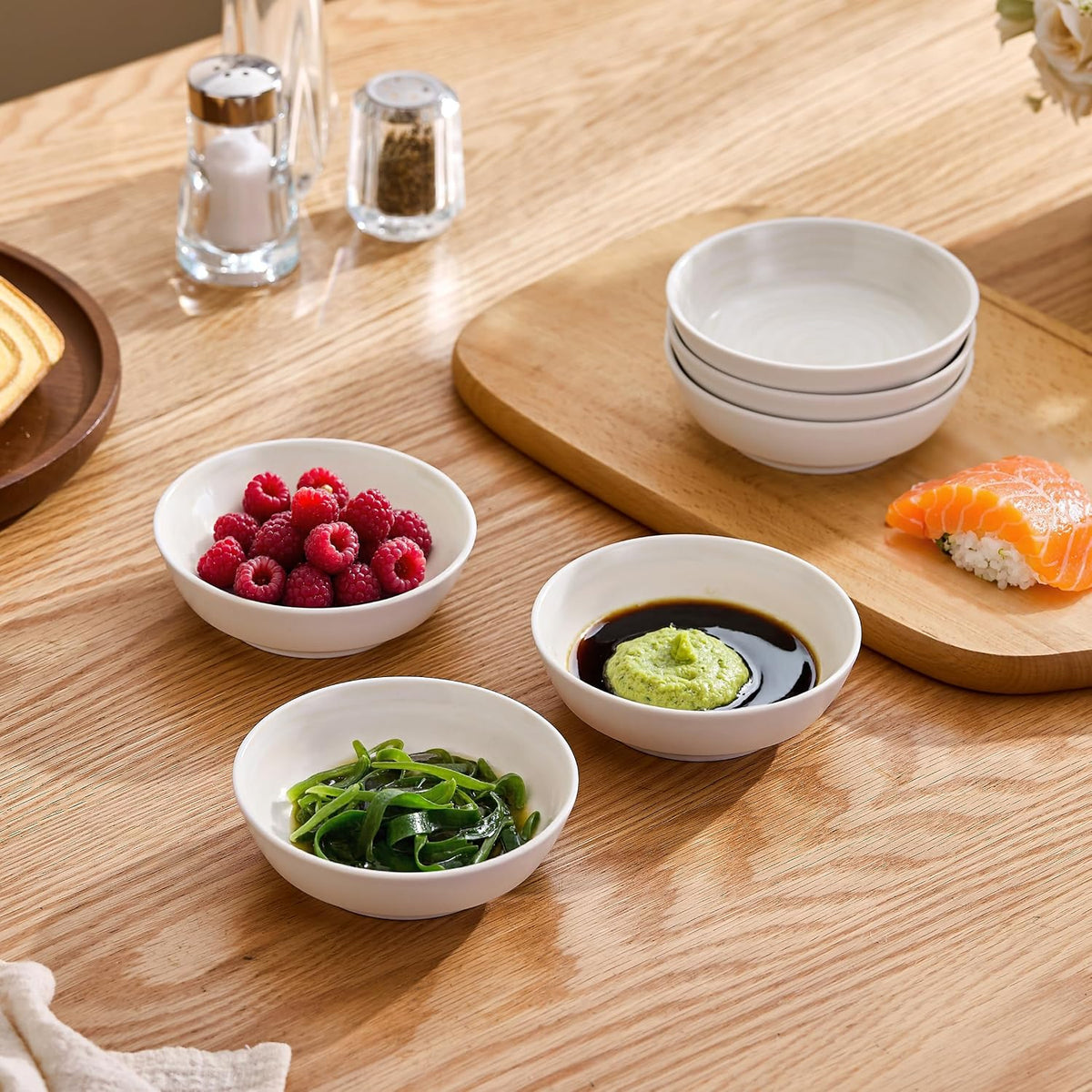 Dipping Bowls, Soy Sauce Dishes, 4 OZ Small Serving Bowls & Appetizer Plates Set of 6, Ceramic Ramekins for Sushi, Condiment, Ketchup, BBQ Party, 4 Inch