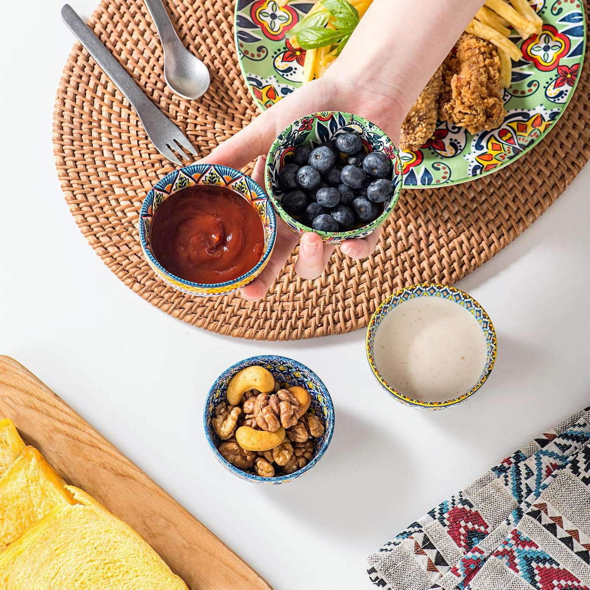 Ceramic Dipping Bowls Set of 6, 2.7 oz Boho Soy Sauce & Condiment Dishes