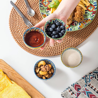 Ceramic Dipping Bowls Set of 6, 2.7 oz Boho Soy Sauce & Condiment Dishes