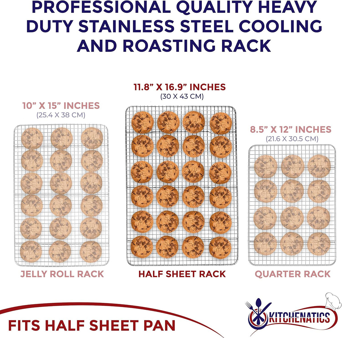 KITCHENATICS Half Sheet Cooling Rack Stainless Steel Oven Safe Set of 2