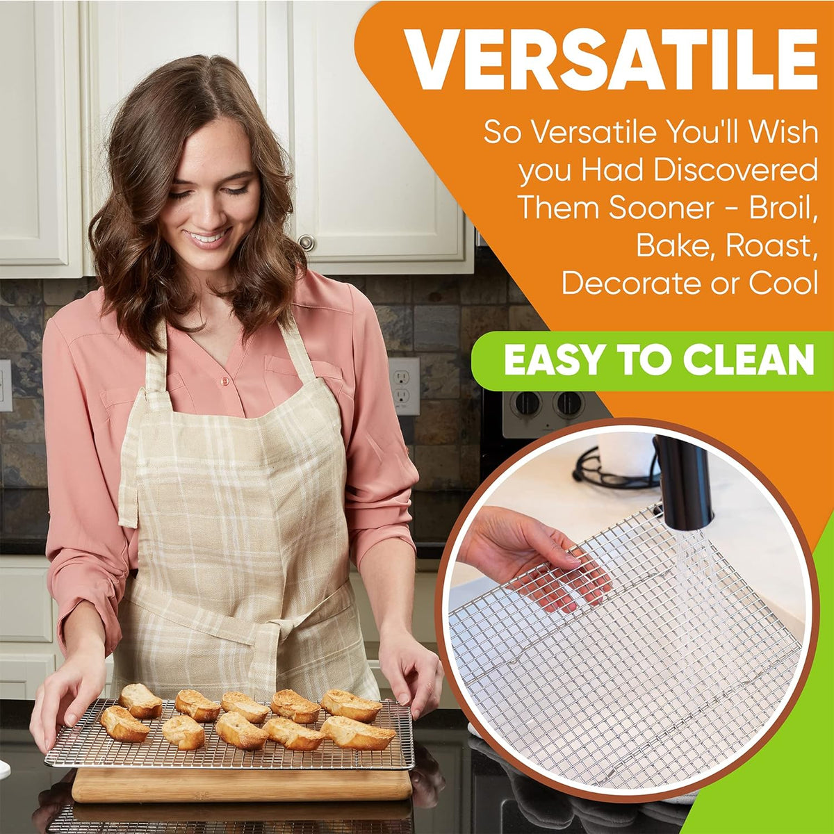 Spring Chef 10" x 15" Stainless Steel Cooling Rack for Baking, Set of 2