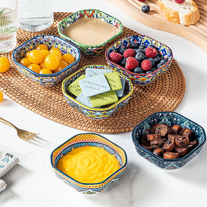 HENXFEN LEAD Boho Ceramic Dipping & Snack Bowls Set of 6, 8 oz Square Bowls