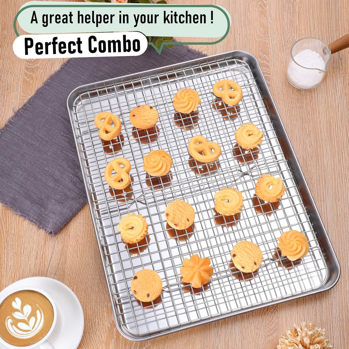 Homikit Baking Sheet with Wire Rack Set (1 Pan+1 Cooling Rack), 16" x 12"