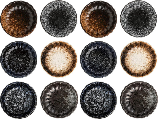 Nicunom 12 Pack Soy Sauce Dishes, Ceramic Dipping Bowls Set, 2.8 Inch Side Dishes Japanese Style Pinch Bowls Seasoning Dish for Ketchup, BBQ, Sushi, Soy