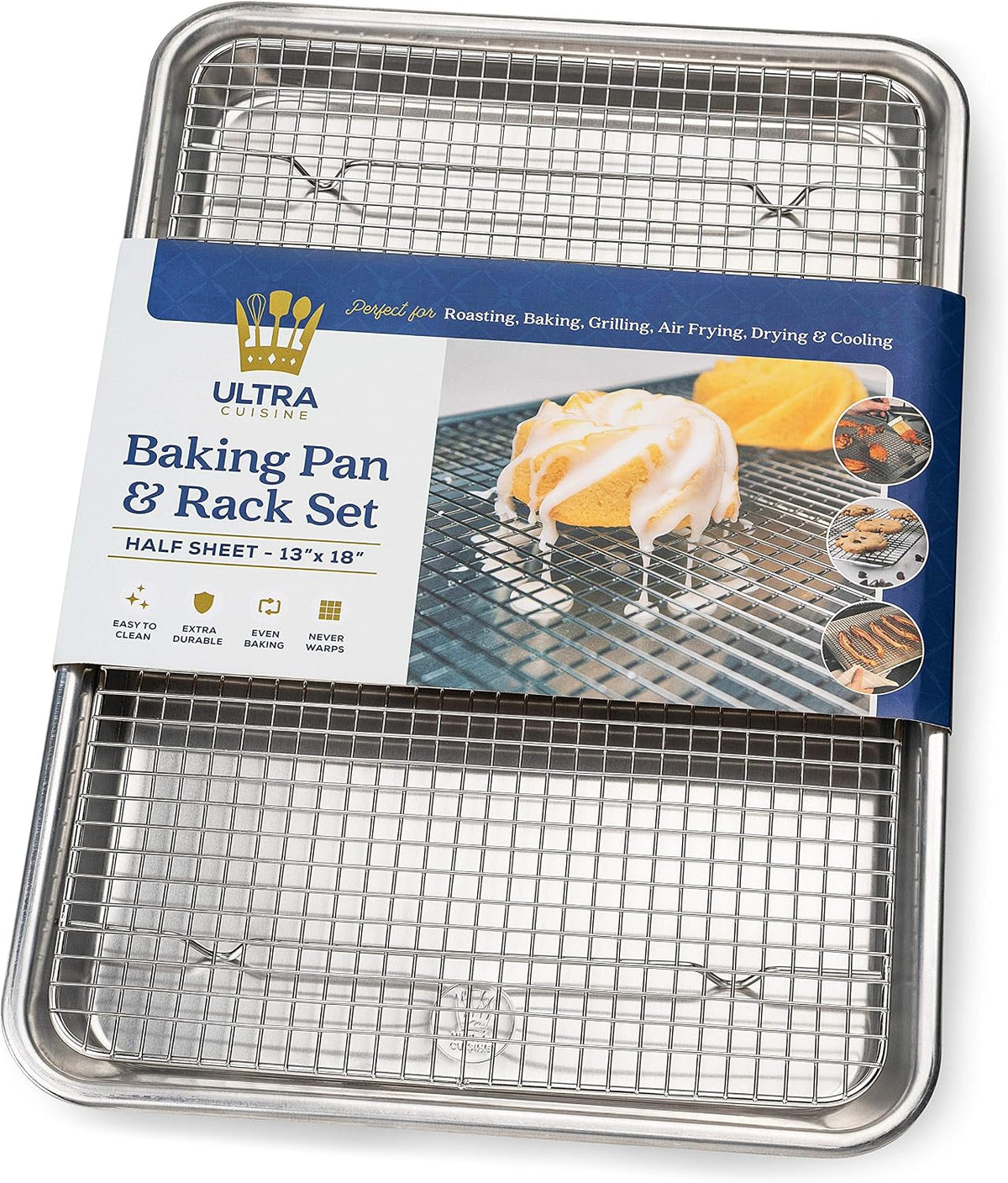 Aluminum Baking Sheet with Cooling Rack Set, 13''x18'' (Half Sheet Pan)