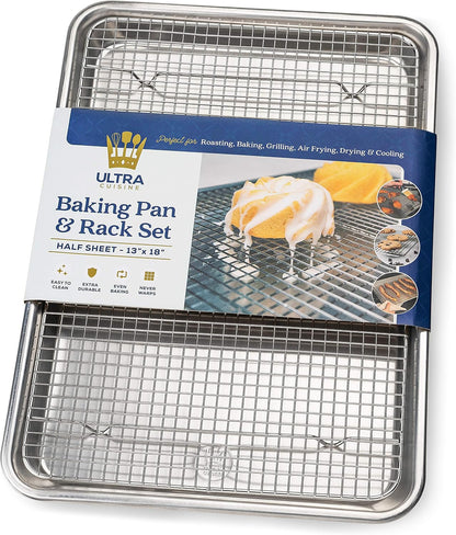 Aluminum Baking Sheet with Cooling Rack Set, 13''x18'' (Half Sheet Pan)