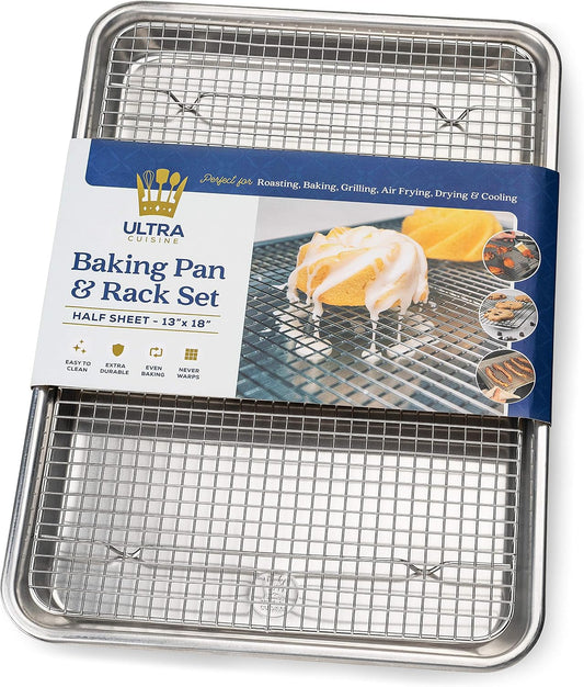 Aluminum Baking Sheet with Cooling Rack Set, 13''x18'' (Half Sheet Pan)
