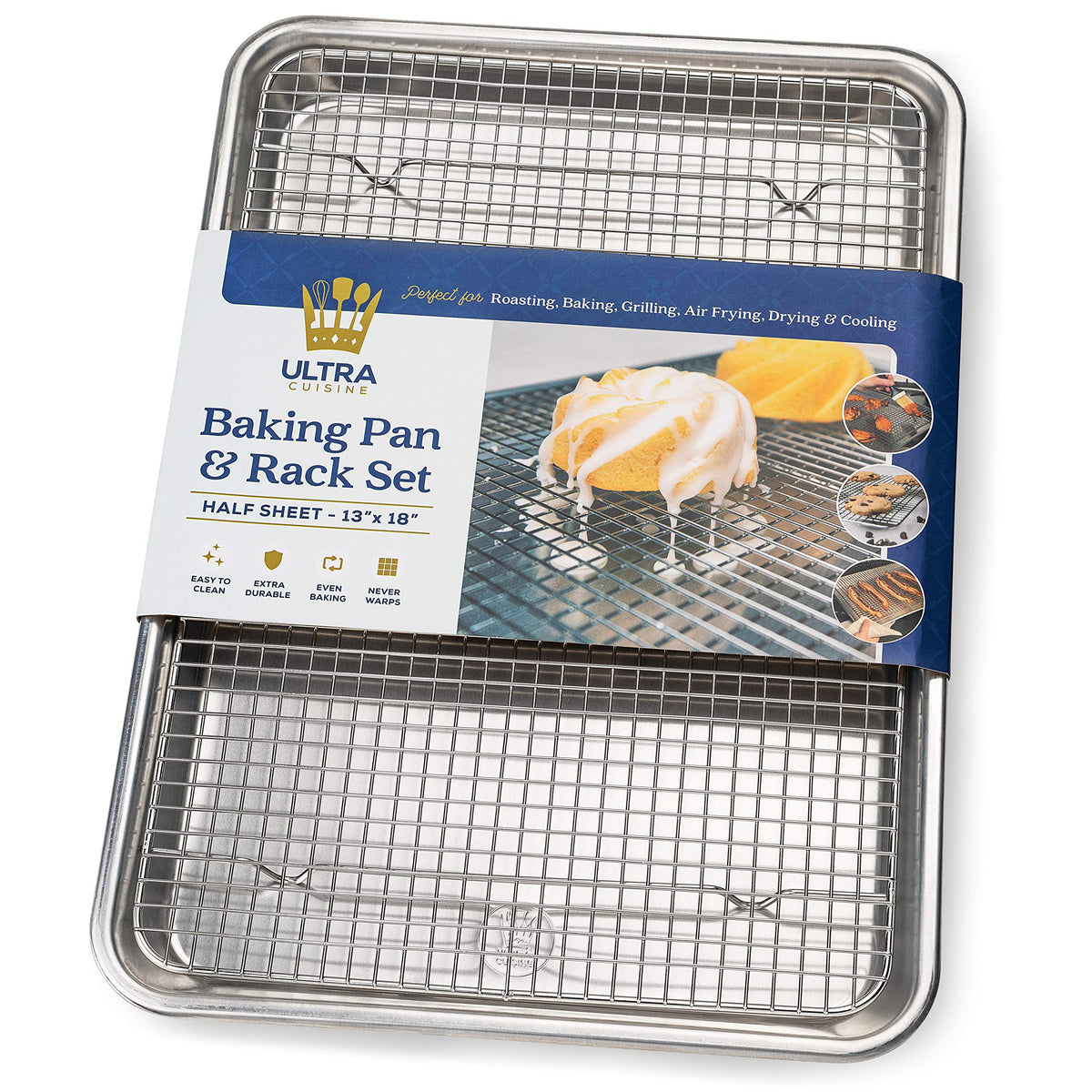 Aluminum Baking Sheet with Cooling Rack Set, 13''x18'' (Half Sheet Pan)