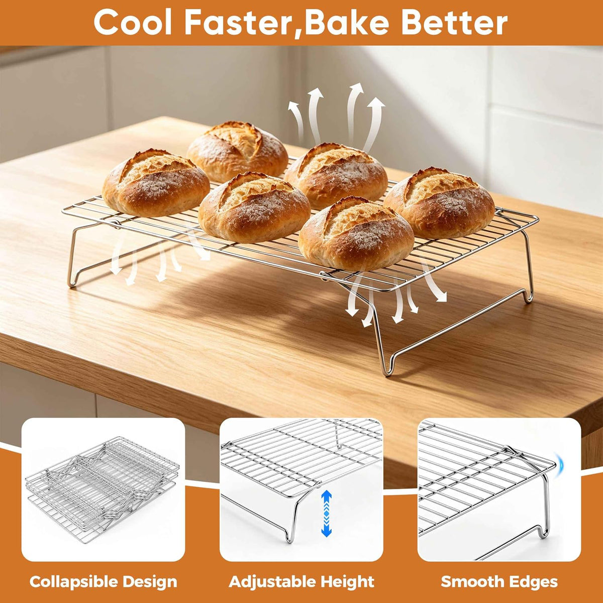 Homikit 2 Tiers Stainless Steel Cooling Rack Set, 10"x15" Baking Racks