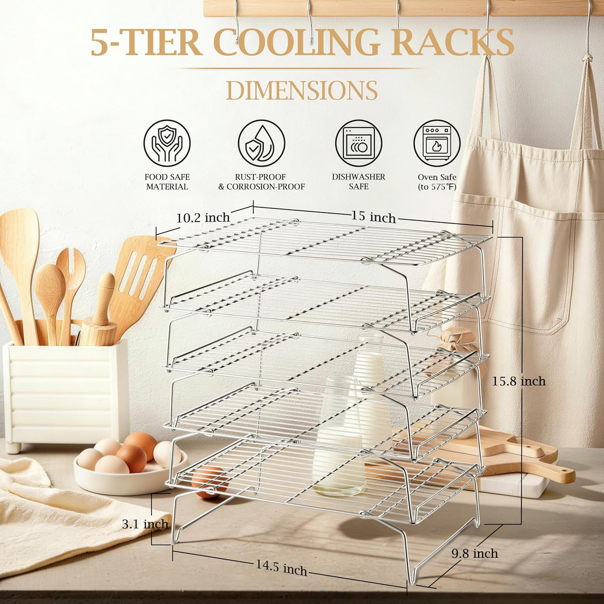 LIANYU Cooling Rack 15"x10", 5-Tier Stackable & Collapsible Cooling Racks